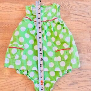 Kids Green White Polka Dot Ruffle Pocket Romper Dress Size 24 Months